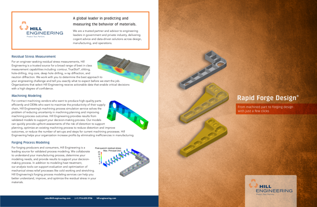 Cover and back page of rapid forge design brochure. Shows images from separate stages of the forge design process.