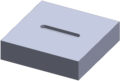 A solid model block with a long but thin slot cut out of the top.