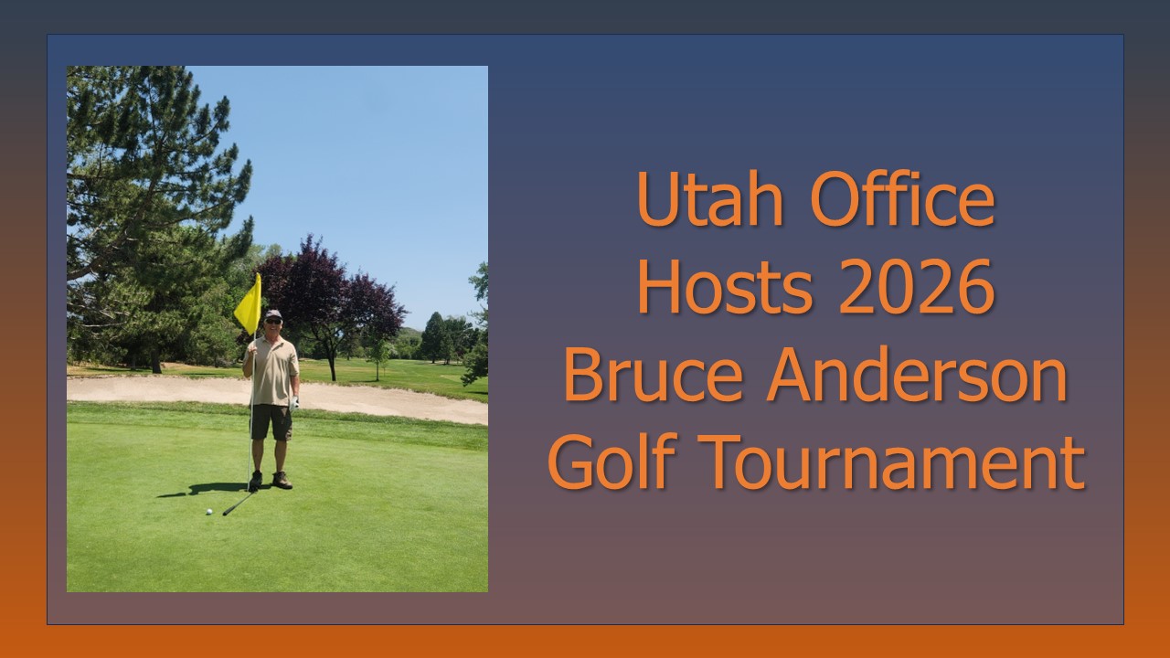 Blog banner showing a man on a golf course holding a yellow flag. The text reads "Utah Office Hosts 2026 Bruce Anderson Golf Tournament"